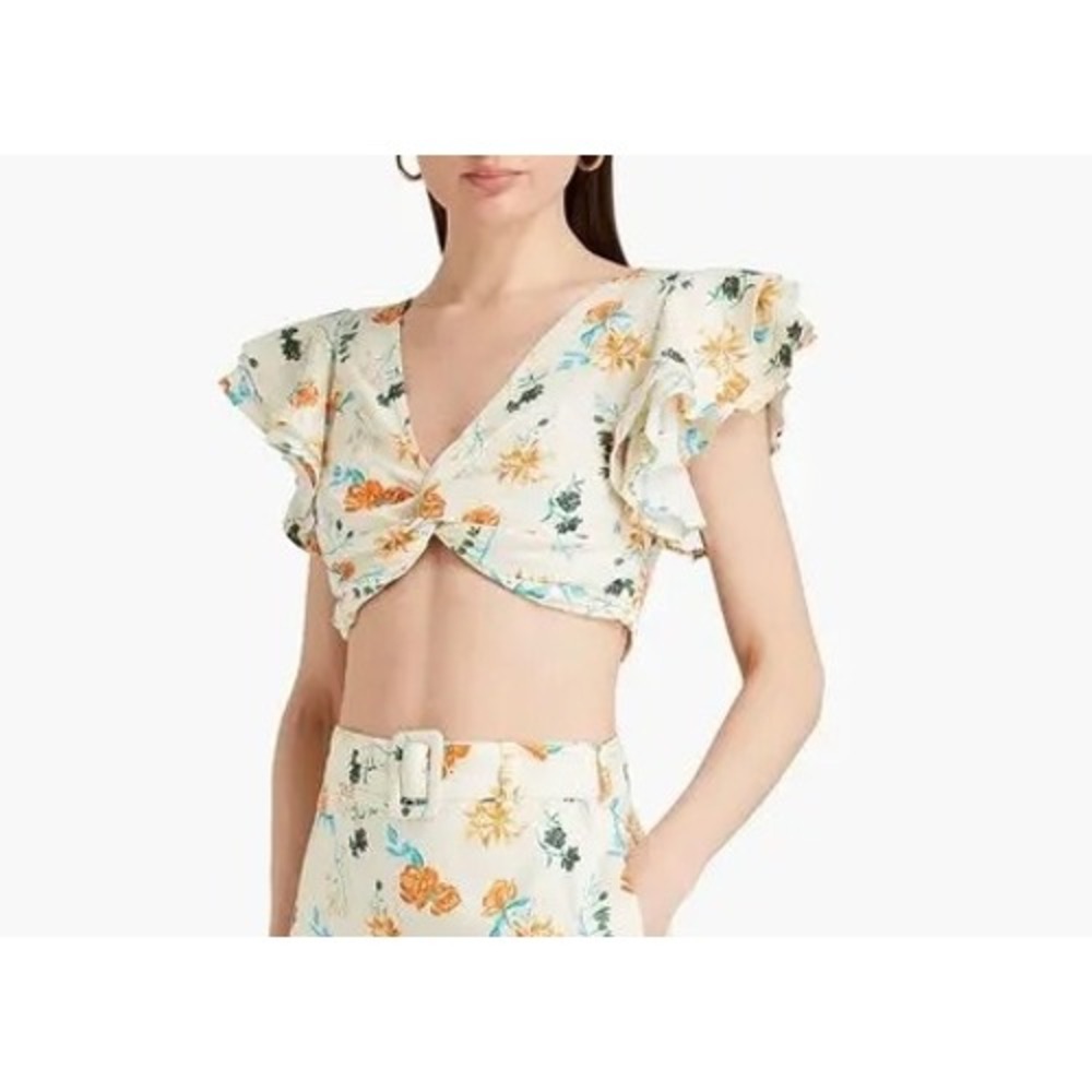 NWT Solid & Striped Rentata Floral Linen Crop Top L Ruffle Boho Resort Cottage